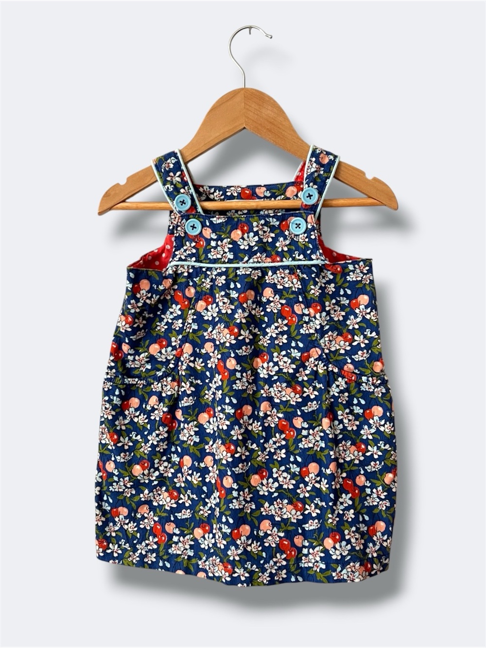 Baby Boden Pinafore Jumper Dress Girls 12-18M Cherry Blossom Corduroy Cotton